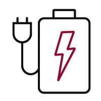 Illustration of battery with plug attached.  