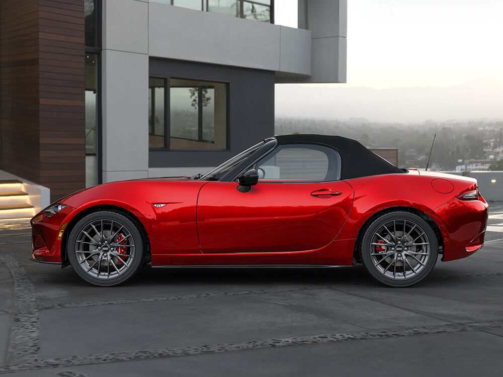 Profile shot of Mazda MX-5 ST GS-P Sport Package with Soul Red Crystal finish. 