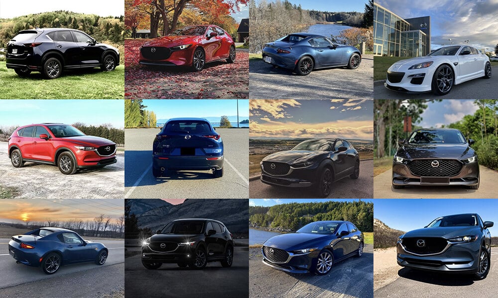 Collage de voitures Mazda.