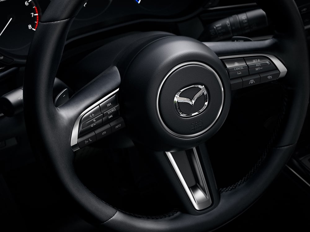 Closeup of CX-30 steering wheel.