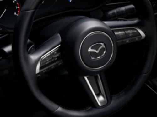 Closeup of CX-30 steering wheel. 